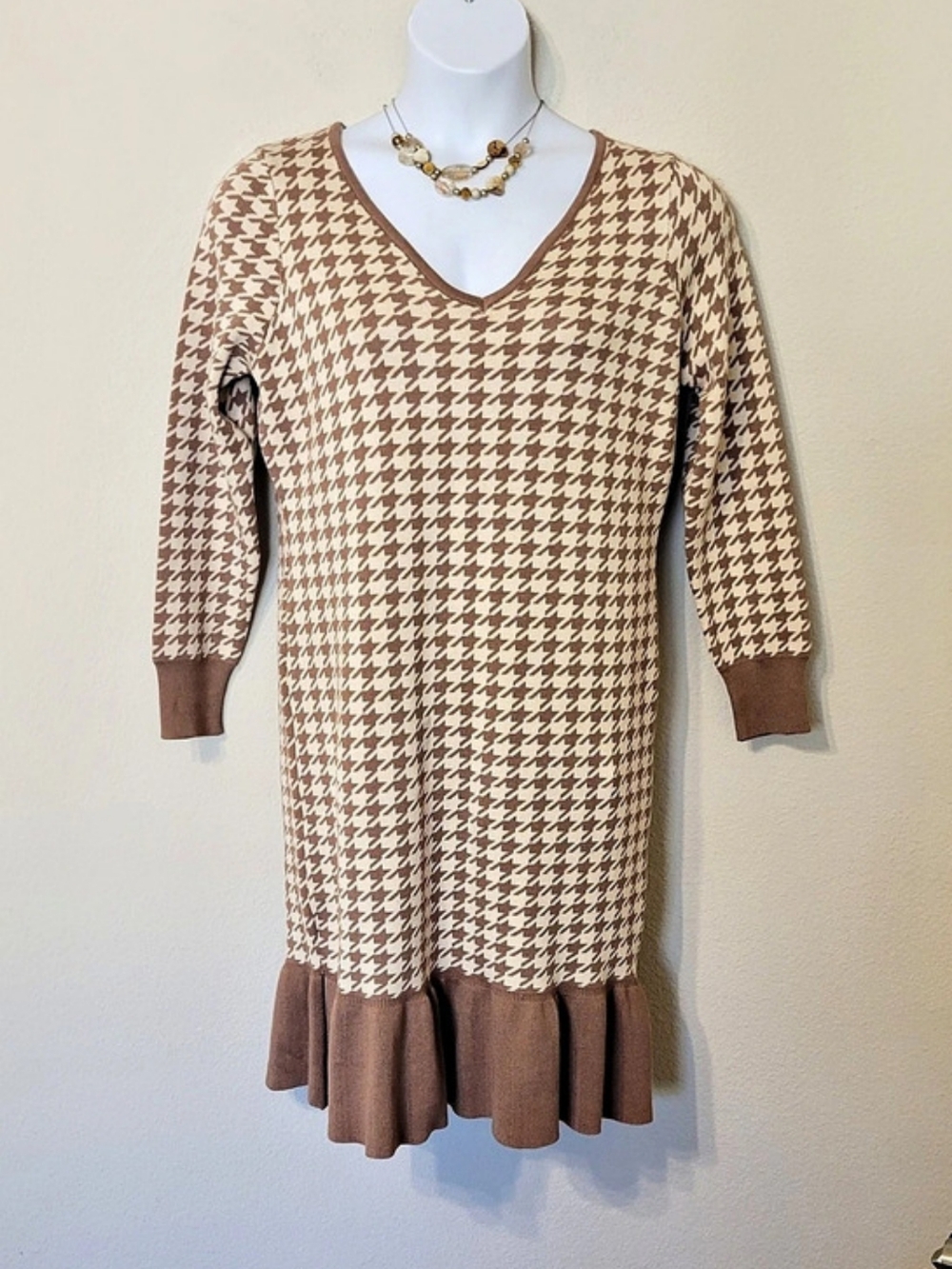 Emma & Posh Houndstooth Midi Dress Brown & White Size 2X NWT